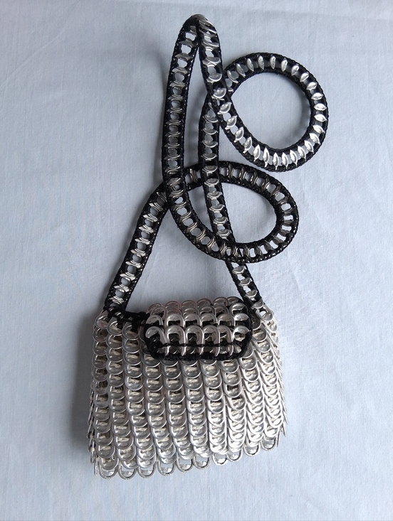 Handmade Handbags - Handmade Pop-Tab Bag Silver Upcycled Soda Can Tabs Small